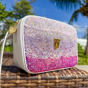 Mark Cross Leather, White and Pink Crystal Embellished Women's Bag